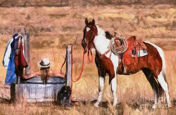 Cowgirl Art Print featuring the painting Bathing Cowgirl by Murphy Elliott