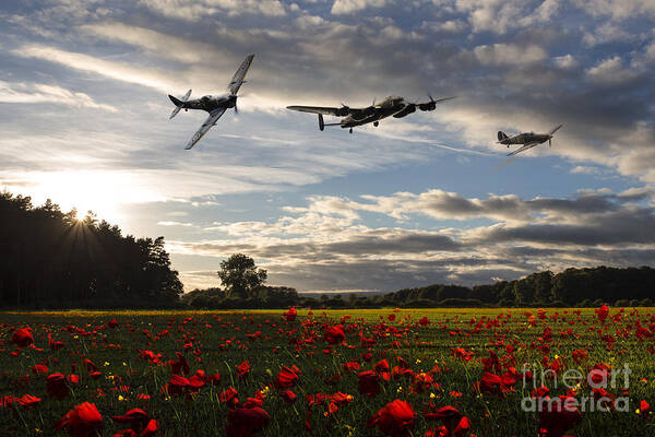 Avro Lancaster Art Print featuring the digital art Battle of Britain Poppy Pride by Airpower Art