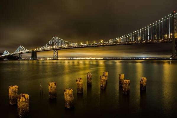 San Francisco Art Print featuring the photograph Bay Bridge and Clouds at Night by John Daly