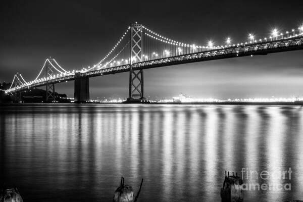 San Francisco Bay Bridge Art Print featuring the photograph Bay Bridge BW by Suzanne Luft
