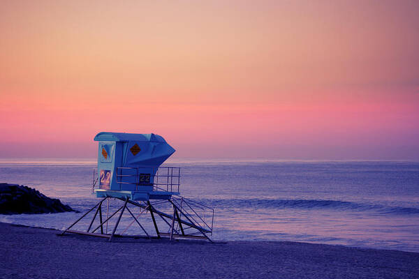 Lifeguard Art Print featuring the photograph Beach Lifeguard Station At Sunset by Skodonnell