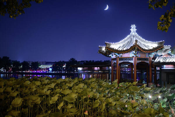 Chinese Culture Art Print featuring the photograph Beautiful Night Scene Of Houhai Lake - by Phototalk