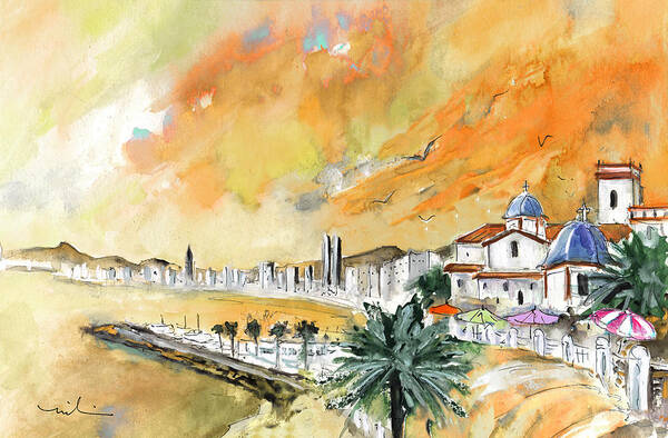 Travel Art Print featuring the painting Benidorm Old Town by Miki De Goodaboom