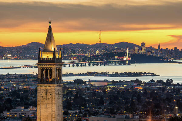 San Francisco Art Print featuring the photograph Berkeley Campanile With Bay Bridge And by Chao Photography