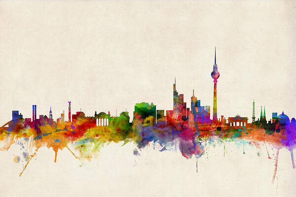 City Skyline Art Print featuring the digital art Berlin City Skyline by Michael Tompsett