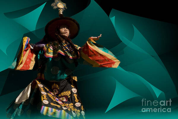Asia Art Print featuring the digital art Bhutanese festival by Angelika Drake