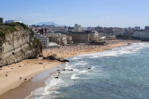 Pyrenees-atlantique Art Print featuring the photograph Biarritz - beach whith many tourists by Fhm