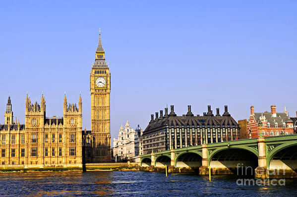 Big Art Print featuring the photograph Big Ben and Westminster bridge 2 by Elena Elisseeva