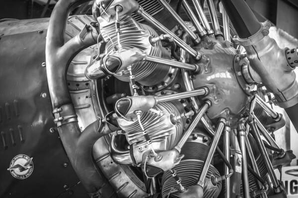 Aircraft Art Print featuring the photograph Big Motor Vintage Aircraft BW by Rich Franco