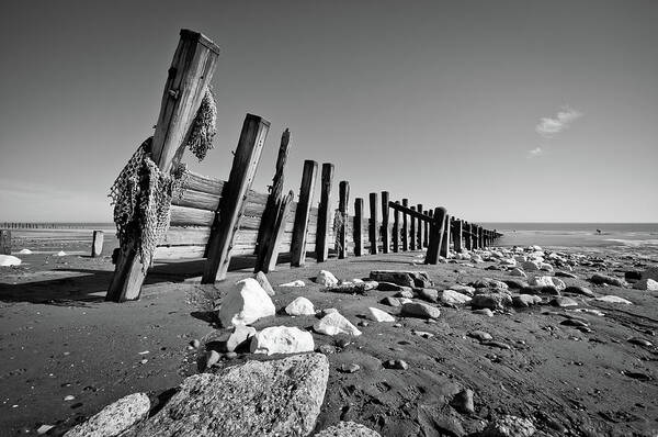 Scenics Art Print featuring the photograph Black And White Beach With Rocks And by Billy Richards Photography