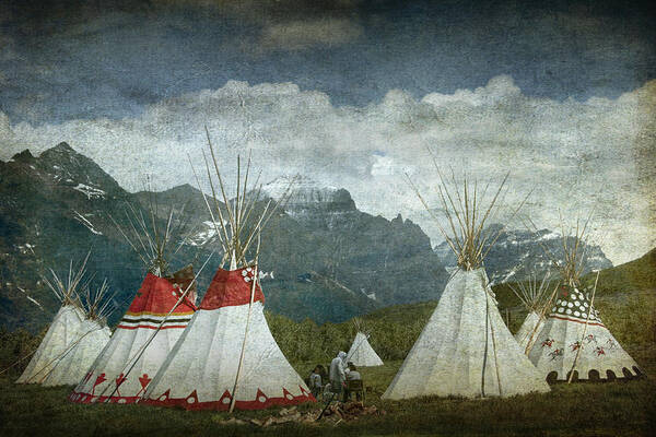 Blackfoot Art Print featuring the photograph Blackfoot Camp at a Summer PowWow at St. Mary by Glacier National Park by Randall Nyhof