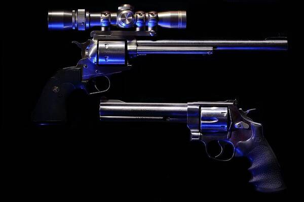 44 Magnum Art Print featuring the photograph Blue Kissed Pistols by David Andersen