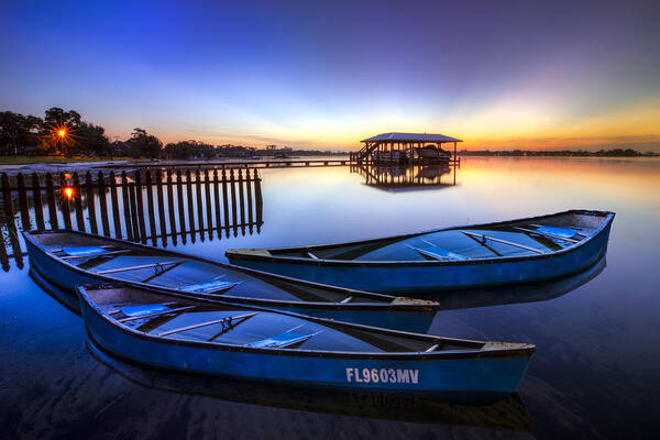 Boats Art Print featuring the photograph Blue Morning by Debra and Dave Vanderlaan