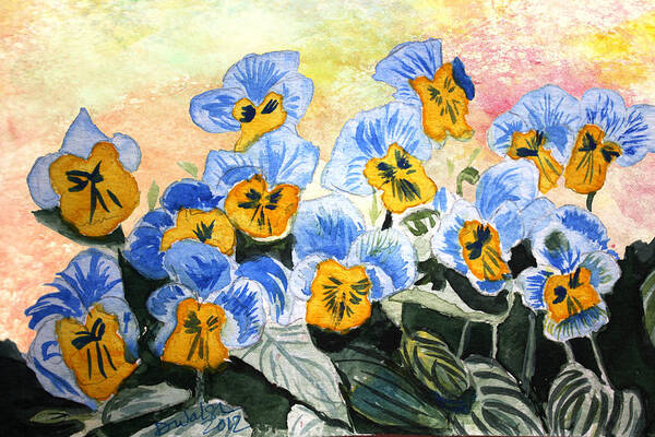 Blue Pansy Art Print featuring the painting Blue Pansy by Donna Walsh