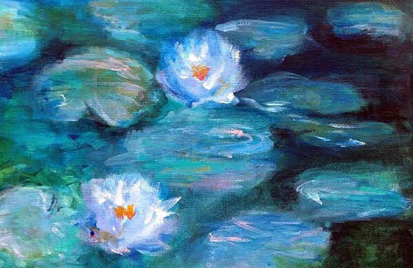 Blue Art Print featuring the painting Blue Water Lilies by Lauren Heller