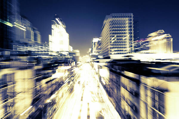 Southeast Asia Art Print featuring the photograph Blurred Motion Of Skyscraper And by Lightkey