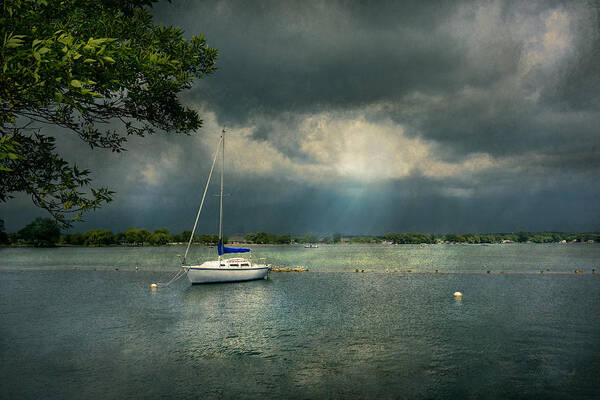 Name Art Print featuring the photograph Boat - Canandaigua NY - Tranquility before the storm by Mike Savad