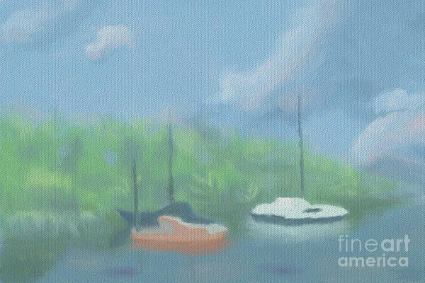 Boats Art Print featuring the digital art #Boats in #Cove by Arlene Babad