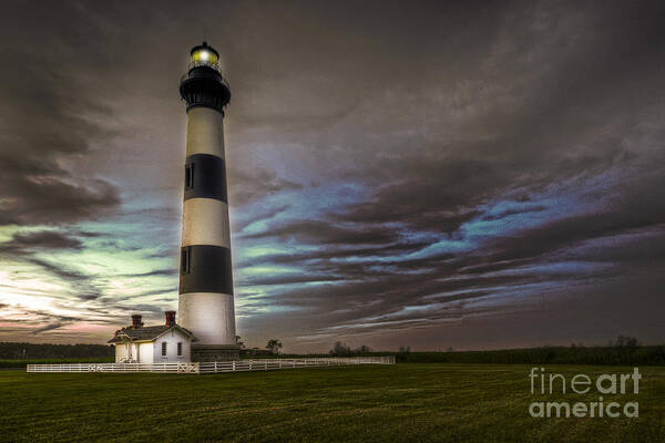 Lighthouse Art Print featuring the photograph Bodie Lighthouse at dusk by Gene Bleile Photography 