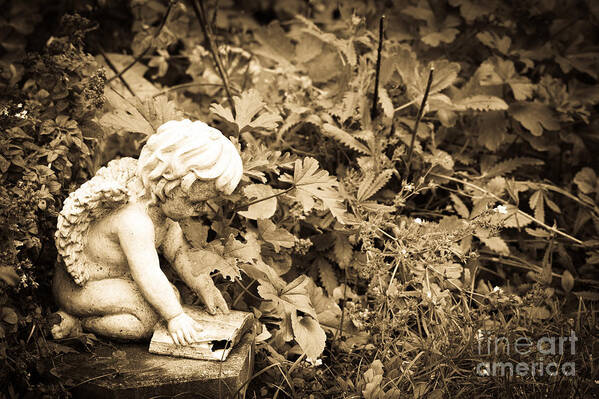  Art Print featuring the photograph Book Angel Deep in Thought by Cheryl Baxter