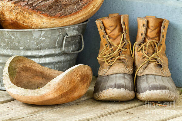 Bean Boots Art Print featuring the photograph Boots and Bowls by Dawna Moore Photography