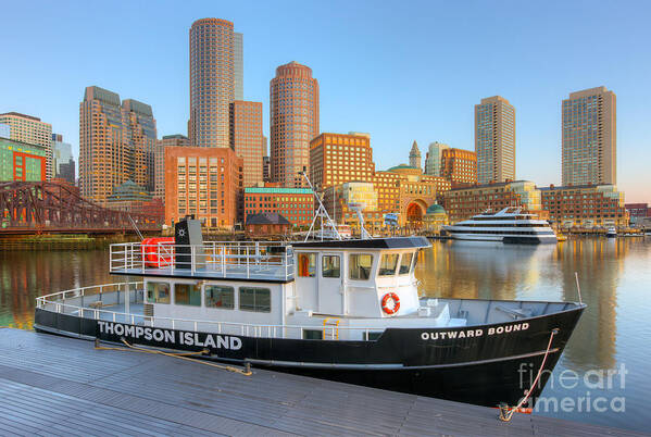 Clarence Holmes Art Print featuring the photograph Boston Skyline and Thompson Island Ferry I by Clarence Holmes