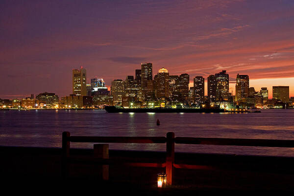 Boston Harbor Art Print featuring the photograph Boston skyline sunset by Jeff Folger