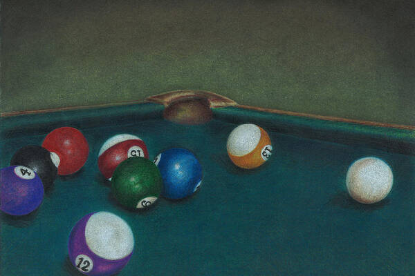 Pool Table Art Print featuring the drawing Break by Troy Levesque