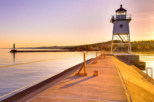 Grand Marais Art Print featuring the photograph Breakwater Lights Redux by Adam Mateo Fierro