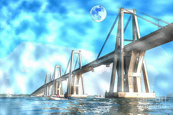 Bridge To The Future Art Print featuring the mixed media Bridge to the future by Celestial Images