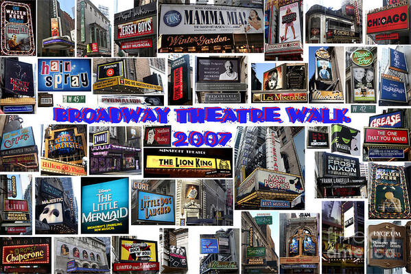 Broadway Art Print featuring the digital art Broadway Theatre Walk 2007 Collage by Steven Spak