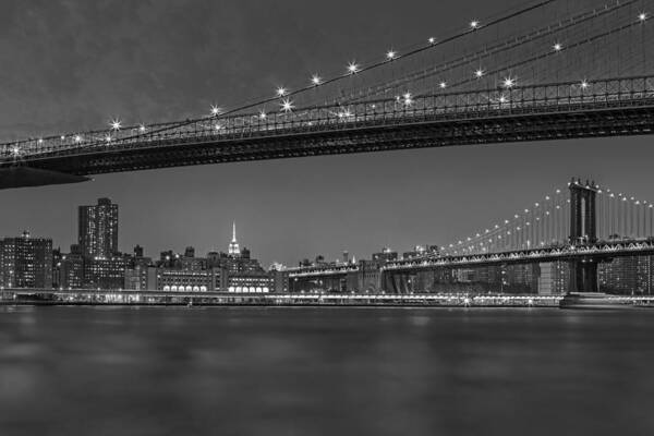 Brooklyn Bridge Art Print featuring the photograph Brooklyn Bridge Frames Manhattan BW by Susan Candelario