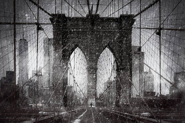 Brooklyn Art Print featuring the photograph Brooklyn Bridge Snow Day by Chris Lord