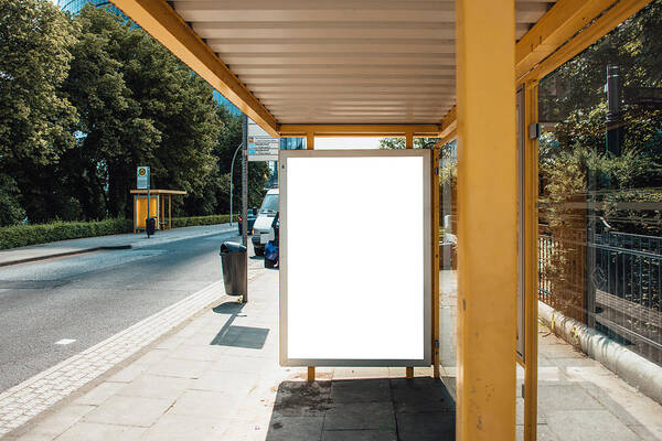 Empty Art Print featuring the photograph Bus stop with blank billboard by Photography taken by Mario Gutiérrez.