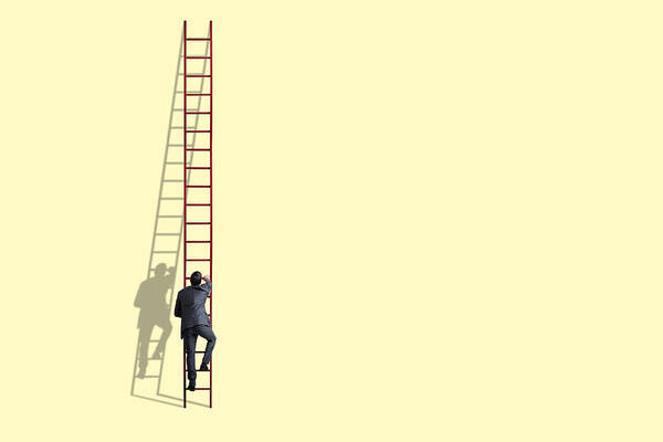 Shadow Art Print featuring the photograph Businessman Climbing Ladder by Dny59