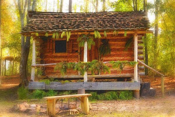 Cabin Art Print featuring the photograph Cabin Christmas by Nadalyn Larsen