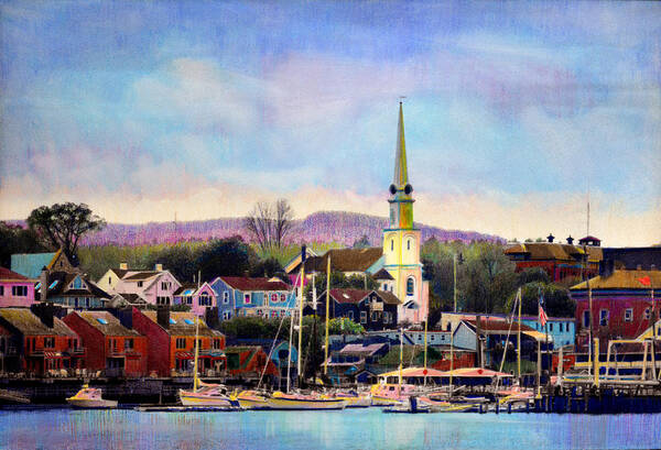 Camden Maine Art Print featuring the painting Camden Maine Harbor by Cindy McIntyre