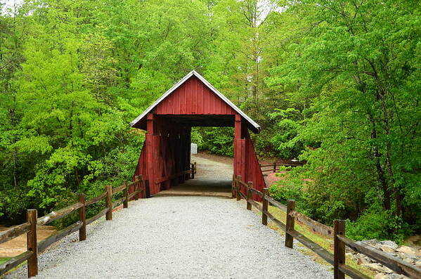 Red Art Print featuring the photograph Campbells Covered Bridge by Bob Sample