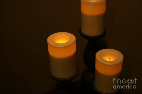 Three Candles Art Print featuring the photograph Candle Shine by Stan Reckard