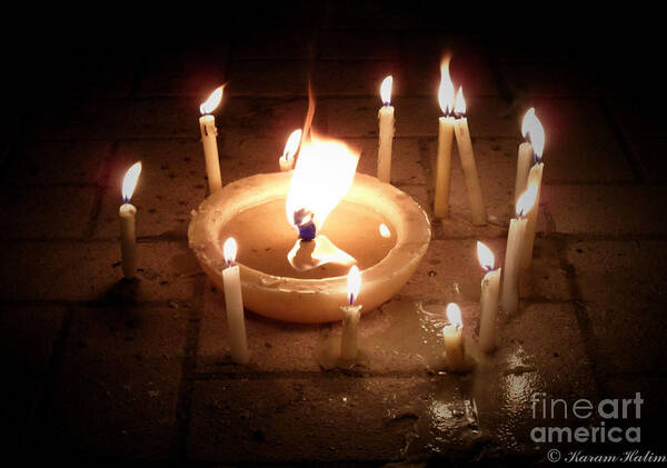  Art Print featuring the photograph Candles for innocent souls by Karam Halim