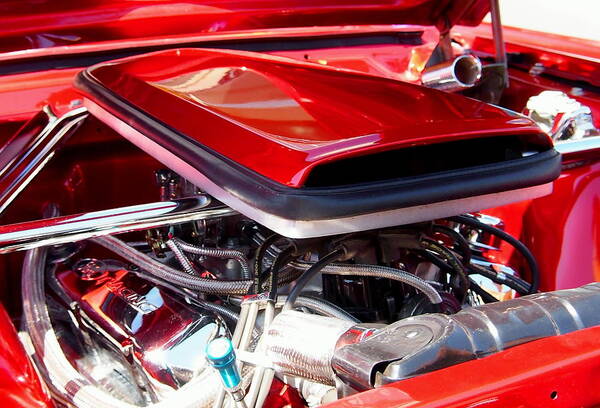 Car Art Print featuring the photograph Candy Apple Red Horsepower - Ford Racing Engine by Amy McDaniel