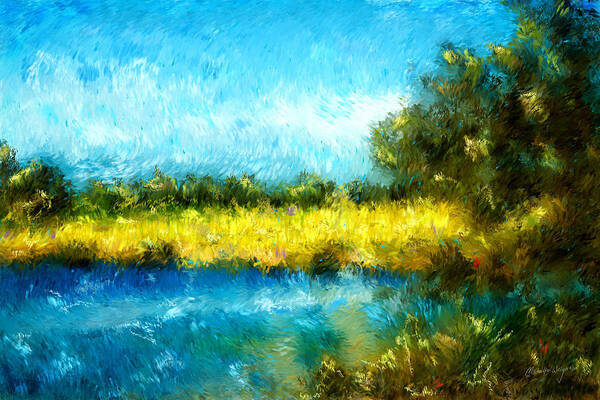 Landscapes Art Print featuring the painting Canola Fields Impressionist Landscape Painting by Michelle Wrighton