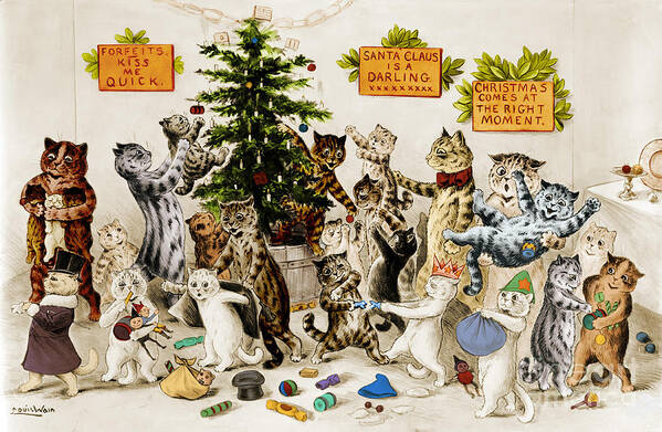 History Art Print featuring the photograph Cats Decorating Christmas Tree 1906 by Photo Researchers