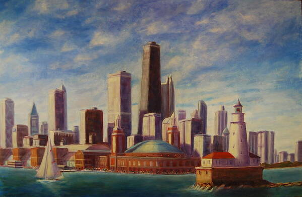 Navy Pier Art Print featuring the painting Chicago Skyline by Will Germino