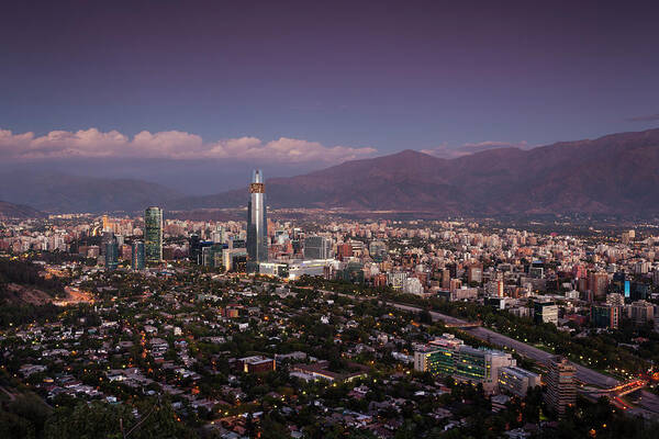 San Cristóbal Hill Art Print featuring the photograph Chile, Santiago, City View by Walter Bibikow