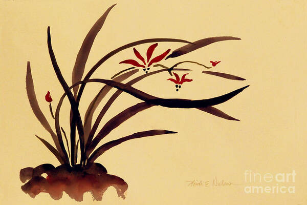 Floral Art Print featuring the painting Chinese orchid VIII by Heidi E Nelson