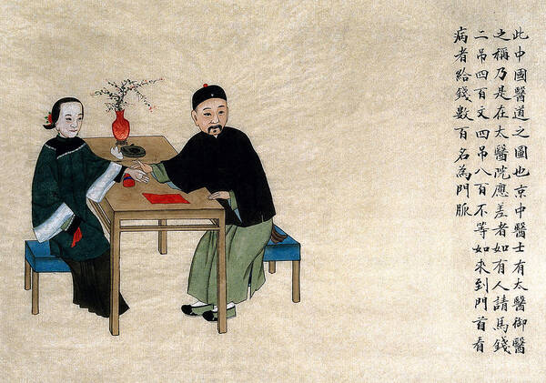 Science Art Print featuring the painting Chinese Physician Taking Radial Pulse by Wellcome Images