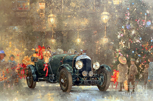 Motor Car Art Print featuring the painting Christmas Bentley by Peter Miller
