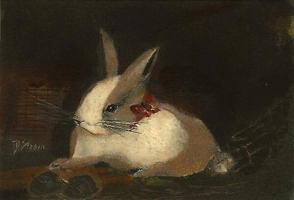 Fine Art America.com Art Print featuring the painting Christmas Rabbit by Diane Strain