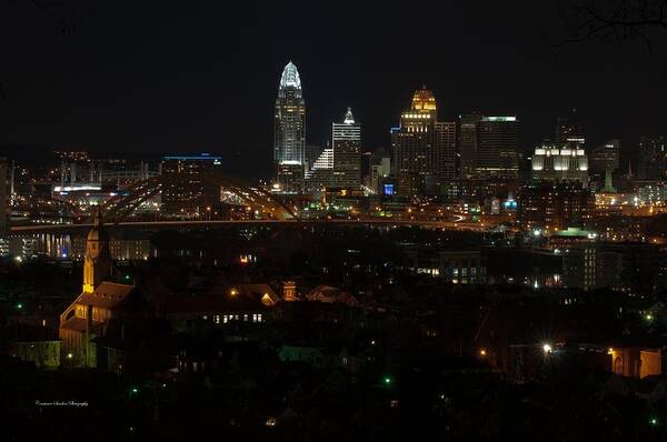 Landscape Art Print featuring the photograph Cincinnati from Bellevue at Night by Constance Sanders